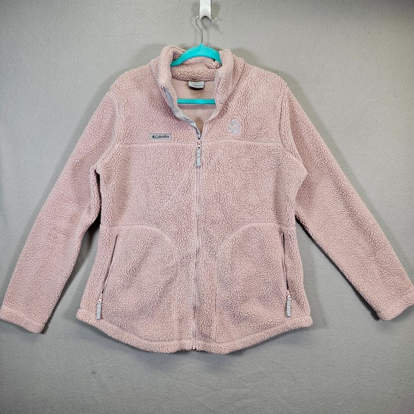 Columbia Jackets & Blazers - Columbia Pink Sherpa Fleece Zip Up Jacket Women's XL Paw‎ Print Casual Outerwear